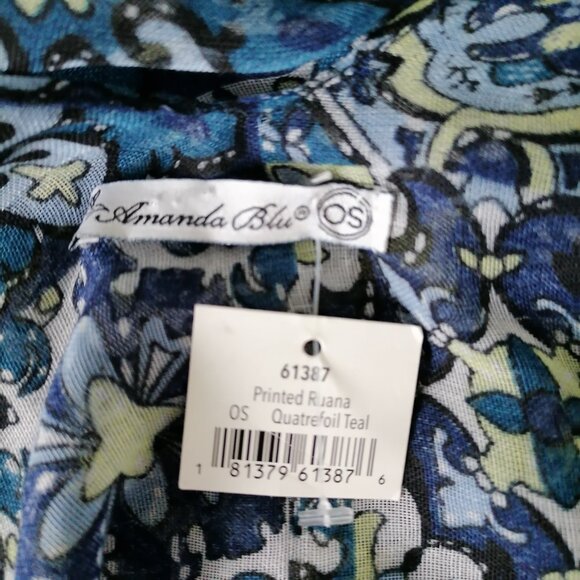 NWT Amanda Blue Womens Blue Open Front Tassel Hem Floral Cover Up One Size - Picture 5 of 8